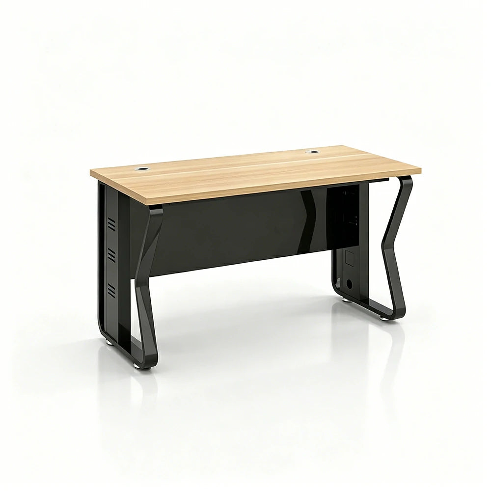 LIVARA Single Office Desk 120cm Workstation with Cable Management, E1 Board & Steel Frame - Light Walnut & Black