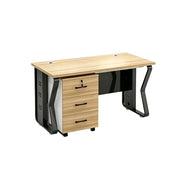 LIVARA Single Office Desk with Mobile Cabinet 120cm Workstation with Cable Management, E1 Board & Steel Frame - Light Walnut & Black