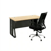LIVARA Single Office Desk with Chair 120cm Workstation with Cable Management, E1 Board & Steel Frame - Light Walnut & Black