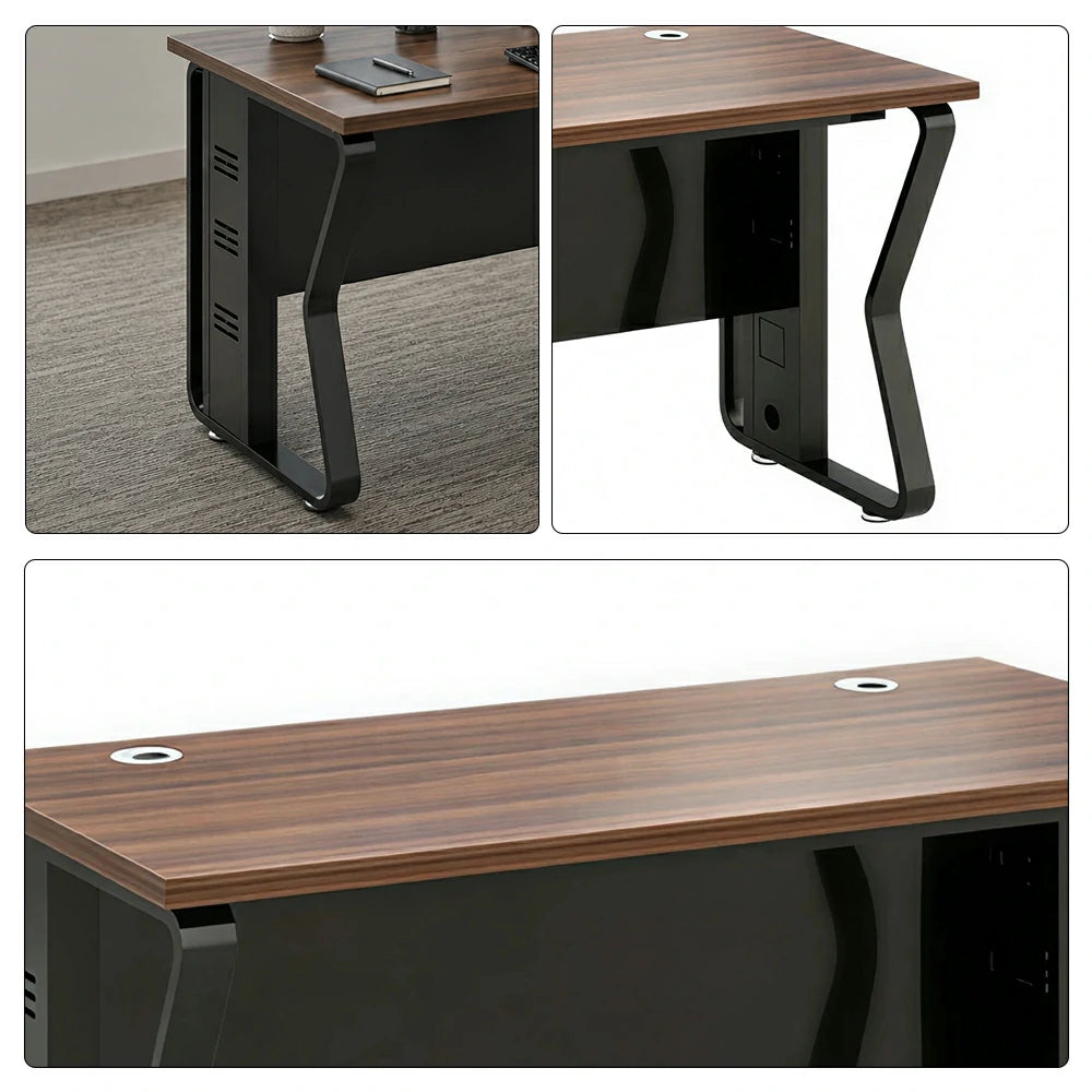 LIVARA Single Office Desk 120cm Workstation with Cable Management, E1 Board & Steel Frame - Dark Walnut & Black