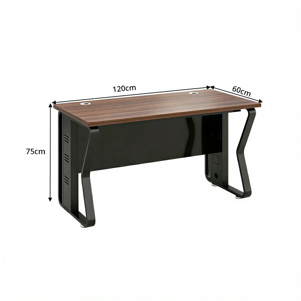 LIVARA Single Office Desk 120cm Workstation with Cable Management, E1 Board & Steel Frame - Dark Walnut & Black