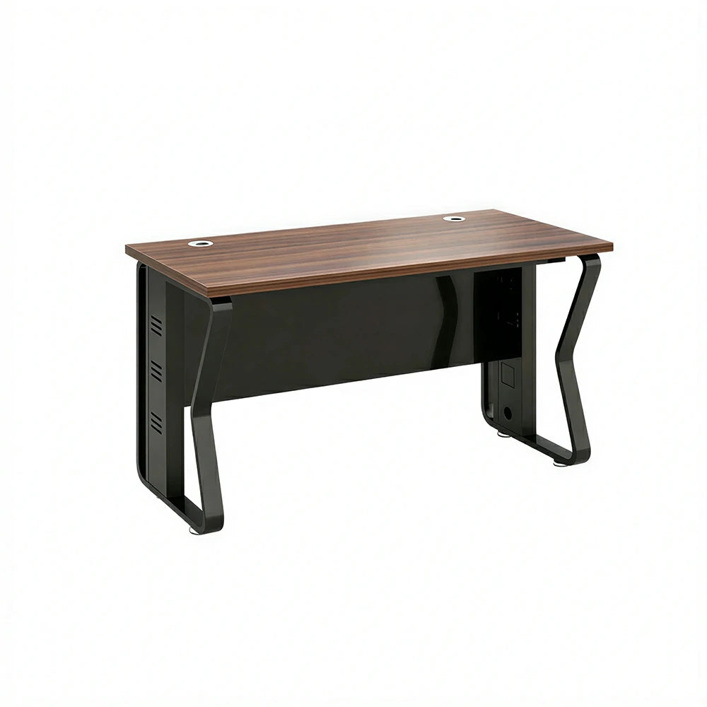 LIVARA Single Office Desk 120cm Workstation with Cable Management, E1 Board & Steel Frame - Dark Walnut & Black