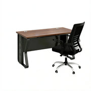 LIVARA Single Office Desk with Chair 120cm Workstation with Cable Management, E1 Board & Steel Frame - Dark Walnut & Black