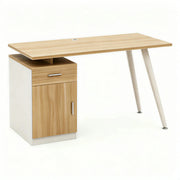 LIVARA Office Desk with Left Cabinet 120cm Workstation with Cable Management, E1 Board & White Frame - Wood & White
