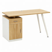 LIVARA Office Desk with Left Cabinet 120cm Workstation with Cable Management, E1 Board & White Frame - Wood & White