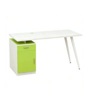 LIVARA Office Desk with Left Cabinet 120cm Workstation with Cable Management, E1 Board & White Frame - Green & White