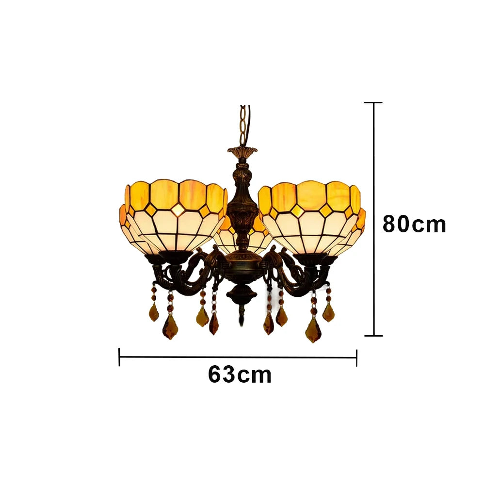 LIVARA Vintage European Stained Glass Chandelier Artistic Pendant Light 63x80cm for Dining Room Living Space - Orange