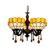 LIVARA Vintage European Stained Glass Chandelier Artistic Pendant Light 63x80cm for Dining Room Living Space - Orange