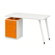 LIVARA Office Desk with Left Cabinet 120cm Workstation with Cable Management, E1 Board & White Frame - Orange & White