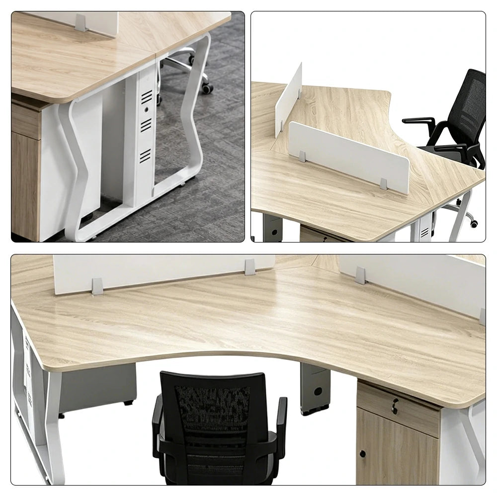 LIVARA 3-Person Office Workstation Set - V-Shaped Desk with 3 Chairs, 3 Mobile Cabinets, Cable Management & Steel Frame