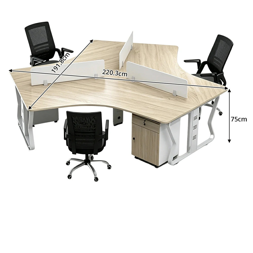 LIVARA 3-Person Office Workstation Set - V-Shaped Desk with 3 Chairs, 3 Mobile Cabinets, Cable Management & Steel Frame