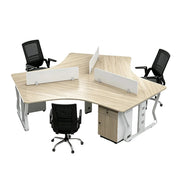 LIVARA 3-Person Office Workstation Set - V-Shaped Desk with 3 Chairs, 3 Mobile Cabinets, Cable Management & Steel Frame