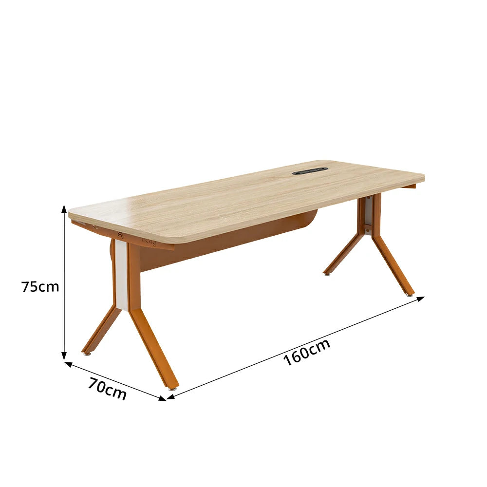 LIVARA 140/160/180cm Executive Office Desk with Dual-Sided Power Socket, Cable Management & Steel Frame - Wood Grain & Brown