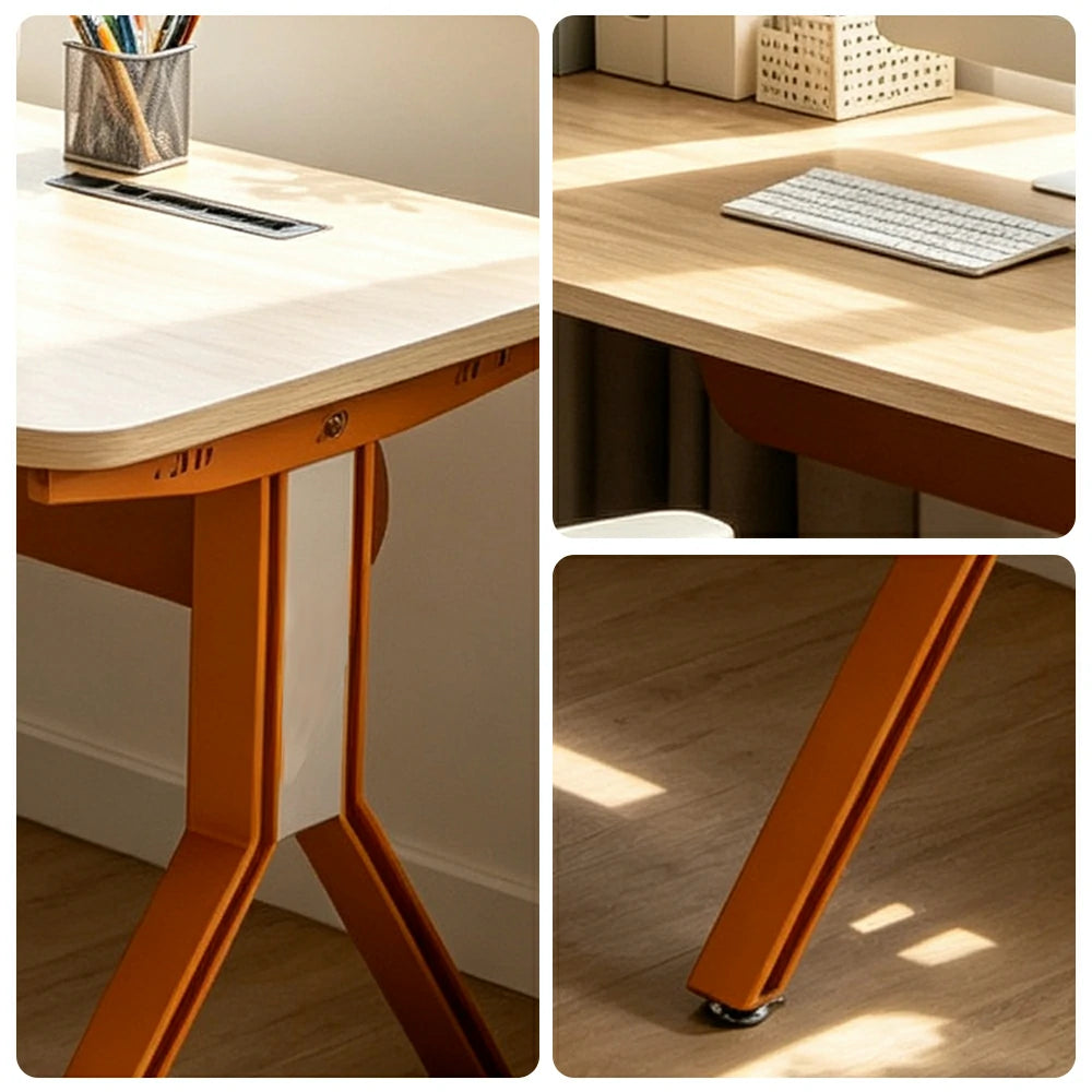 LIVARA 140/160/180cm Executive Office Desk with Dual-Sided Power Socket, Cable Management & Steel Frame - Wood Grain & Brown