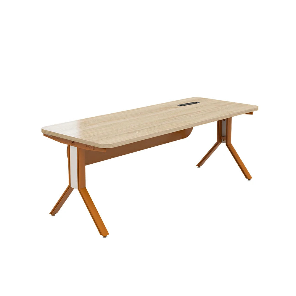 LIVARA 140/160/180cm Executive Office Desk with Dual-Sided Power Socket, Cable Management & Steel Frame - Wood Grain & Brown