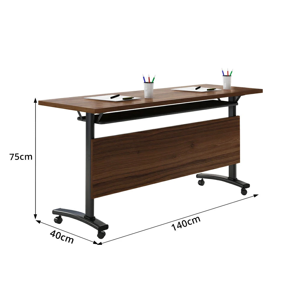 LIVARA 120/140/160cm Foldable Training Table with Castor Wheels & Modesty Panel for Meeting Rooms - Walnut & Black
