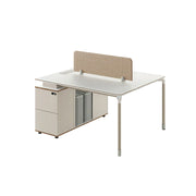 LIVARA 120/140cm 2 Person Office Workstation with Privacy Screen, Lockable Storage Drawers & Steel Frame - White & Beige
