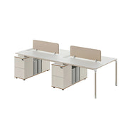 LIVARA 240/280cm 4 Person Office Workstation with Privacy Screens, Lockable Storage Drawers & Steel Frame - White & Beige