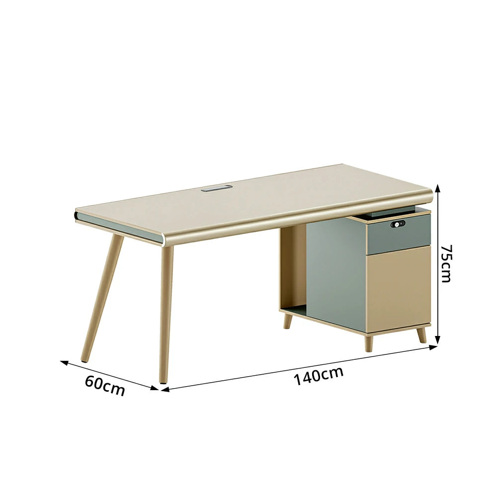 LIVARA 120/140cm Single Office Workstation with E0 Grade Desktop, Lockable Storage Cabinet & Cable Management - Beige & Green