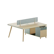 LIVARA 120/140cm 2 Person Office Workstation with E0 Grade Desktop, Privacy Screen & Lockable Storage Cabinet - Beige & Green