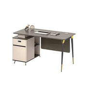 LIVARA 120/140cm Single Office Workstation with E0 Grade Desktop, Lockable Storage Cabinet & Cable Management - Grey & Beige