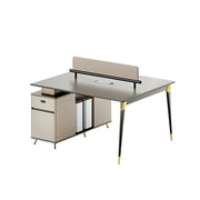 LIVARA 120/140cm 2 Person Office Workstation with E0 Grade Desktop, Privacy Screen & Lockable Storage Cabinet - Grey & Beige