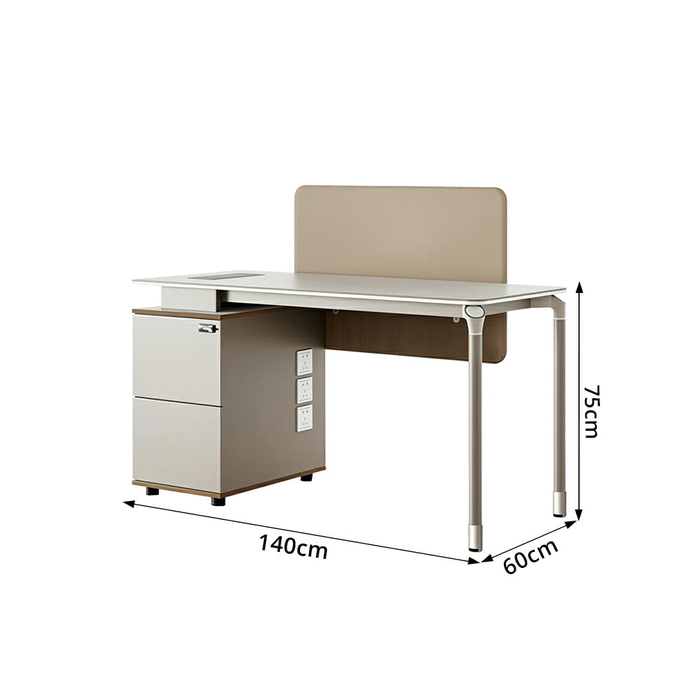 LIVARA 120/140cm Single Office Workstation with Reversible Storage Cabinet, Privacy Screen & Cable Management - White & Beige