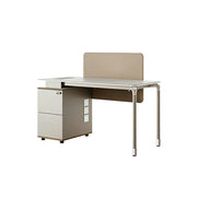 LIVARA 120/140cm Single Office Workstation with Reversible Storage Cabinet, Privacy Screen & Cable Management - White & Beige