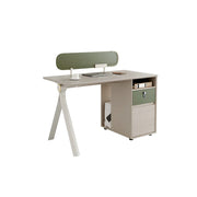 LIVARA 120/140cm Single Office Workstation with Privacy Screen, Lockable Storage Cabinet & Integrated Power Access - White & Green