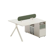 LIVARA 120/140cm 2 Person Office Workstation with Privacy Screen, Lockable Storage Cabinet & Integrated Power Access - White & Green