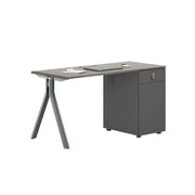 LIVARA 120/140cm Single Person Office Desk with Lockable Cabinet, Desktop Power Access & Open CPU Space - Grey & Walnut