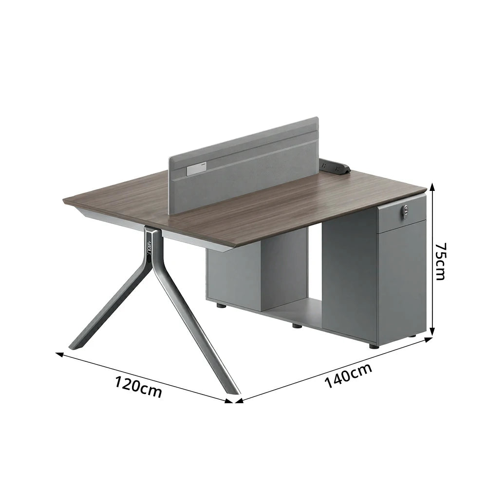 LIVARA 120/140cm 2 Person Office Workstation with E0 Grade Desktop, Privacy Screen, Power Access & Lockable Storage - Grey & Walnut