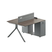 LIVARA 120/140cm 2 Person Office Workstation with E0 Grade Desktop, Privacy Screen, Power Access & Lockable Storage - Grey & Walnut