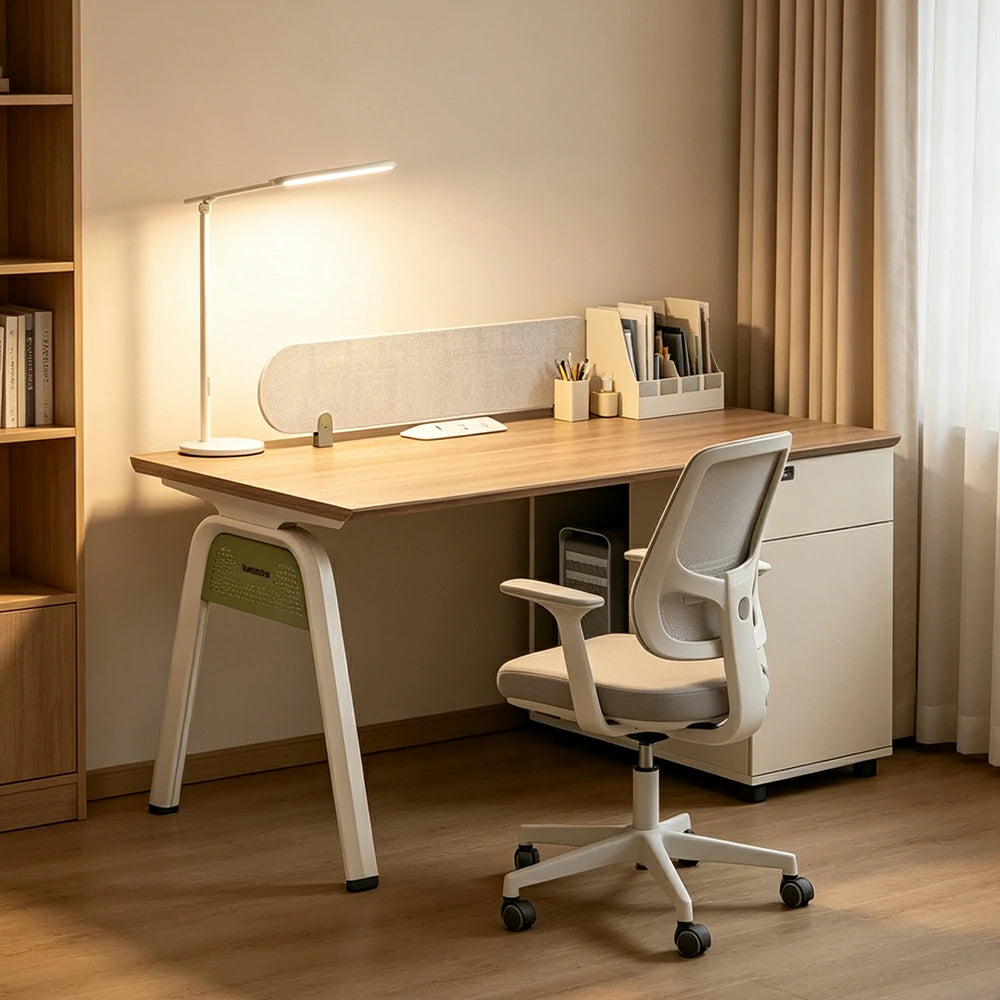 LIVARA 120/140cm Single Person Office Desk with Cube Cable Box, Privacy Screen, Side Cabinet & Carbon Steel Frame - Walnut & White