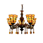LIVARA 5-Light Stained Glass Chandelier Vintage Pendant Light Adjustable Chain 60x80cm Pattern Design for Dining Living Room