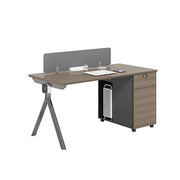 LIVARA 120/140cm Single Person Office Desk with E0 Grade Desktop, Privacy Screen, Dual-Sided Power & Lockable Cabinet - Walnut & Grey