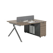LIVARA 120/140cm 2 Person Office Workstation with E0 Grade Desktop, Privacy Screen, Dual-Sided Power & Lockable Storage - Walnut & Grey