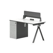 LIVARA 120/140cm Single Person Office Desk with E0 Grade Desktop, Privacy Screen, Dual-Sided Power & Lockable Storage - Walnut & Grey