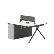LIVARA 120/140cm 2 Person Office Workstation with E0 Grade Desktop, Privacy Screen, Dual-Sided Power & Lockable Storage - Walnut & Grey