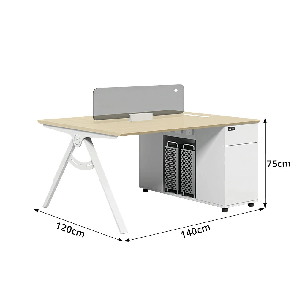 LIVARA 120/140cm 2-Person Office Workstation with E0 Desktop, Privacy Screen, Double-Sided Power Outlets & Lockable Storage - Walnut & Grey