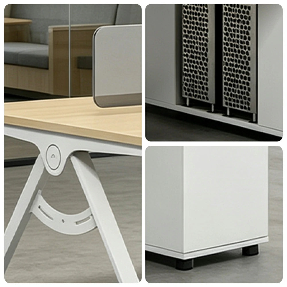 LIVARA 120/140cm 2-Person Office Workstation with E0 Desktop, Privacy Screen, Double-Sided Power Outlets & Lockable Storage - Walnut & Grey