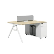 LIVARA 120/140cm 2-Person Office Workstation with E0 Desktop, Privacy Screen, Double-Sided Power Outlets & Lockable Storage - Walnut & Grey