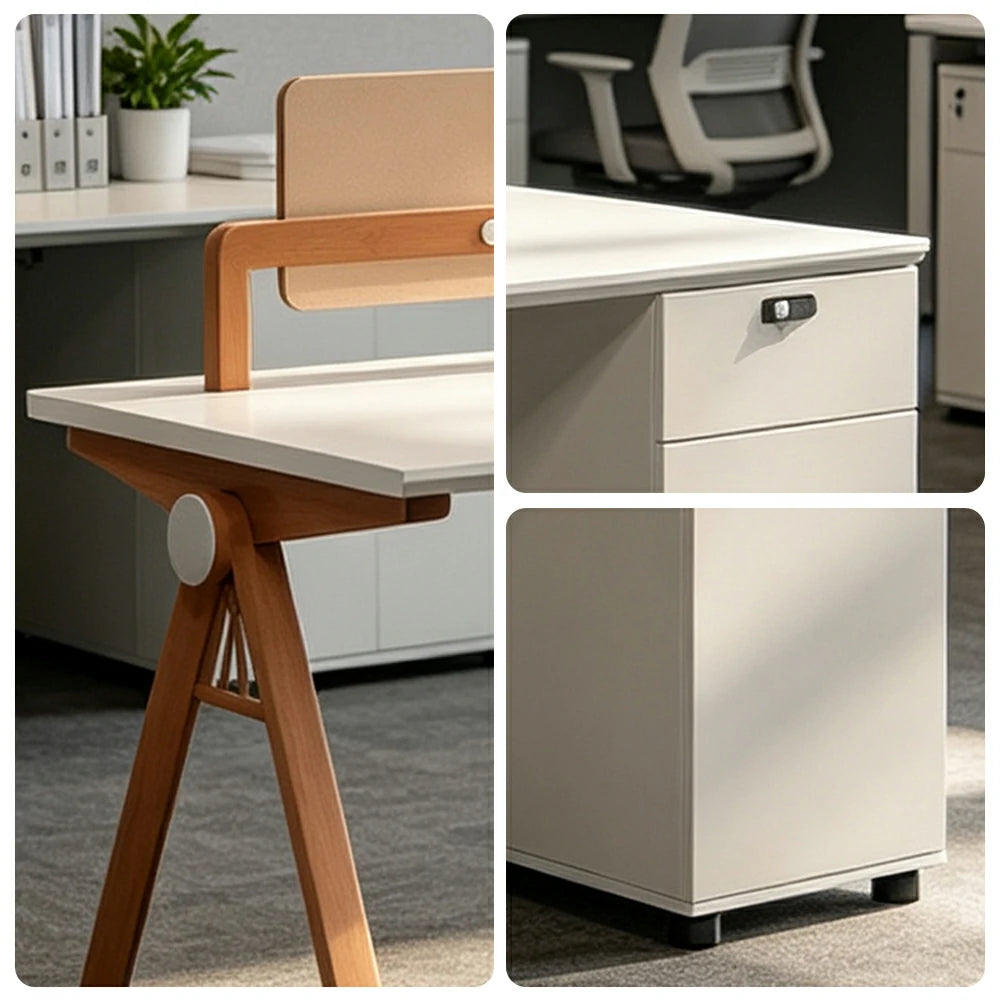 LIVARA 120cm Single Office Desk with Power Outlet, E0 Desktop, Privacy Screen & Password Lock Storage - Oak & White