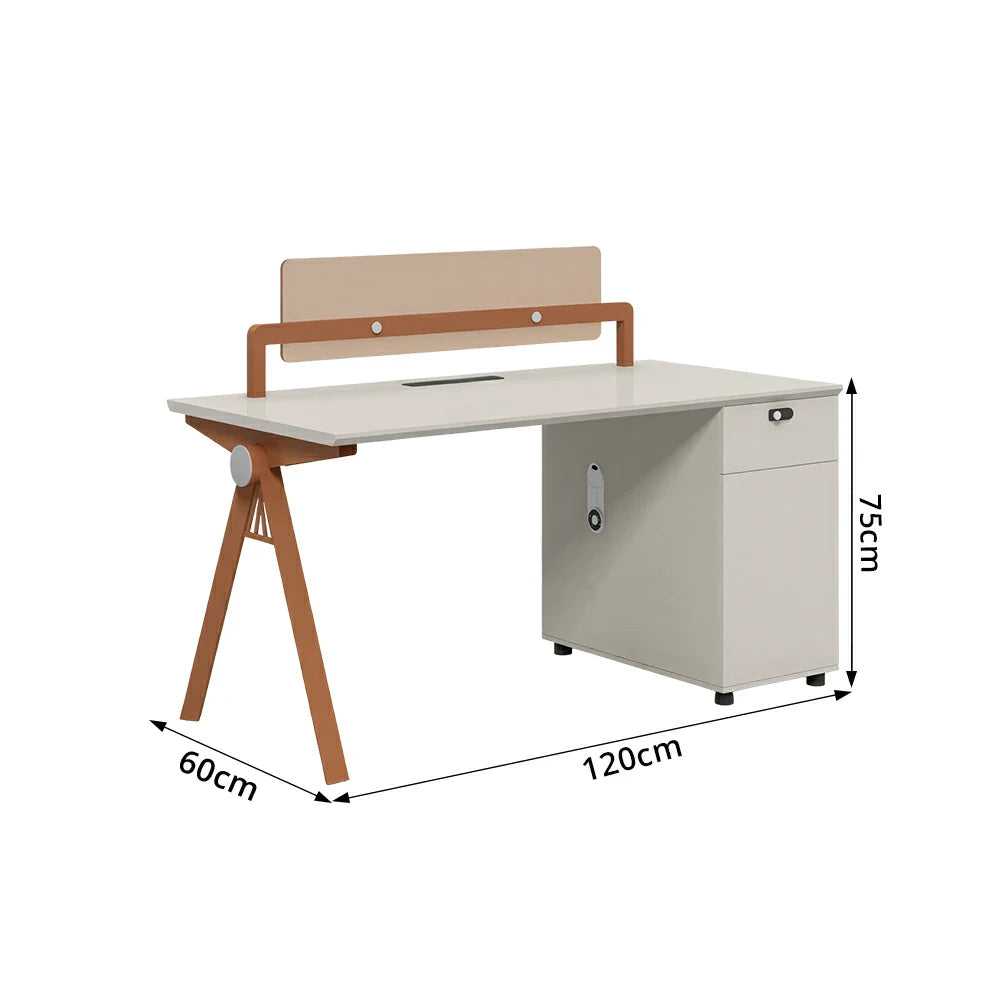 LIVARA 120cm Single Office Desk with Power Outlet, E0 Desktop, Privacy Screen & Password Lock Storage - Oak & White
