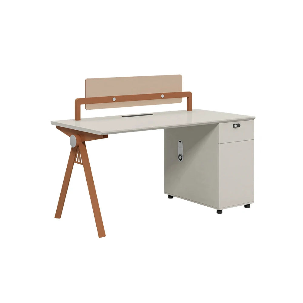 LIVARA 120cm Single Office Desk with Power Outlet, E0 Desktop, Privacy Screen & Password Lock Storage - Oak & White