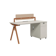 LIVARA 120cm Single Office Desk with Power Outlet, E0 Desktop, Privacy Screen & Password Lock Storage - Oak & White