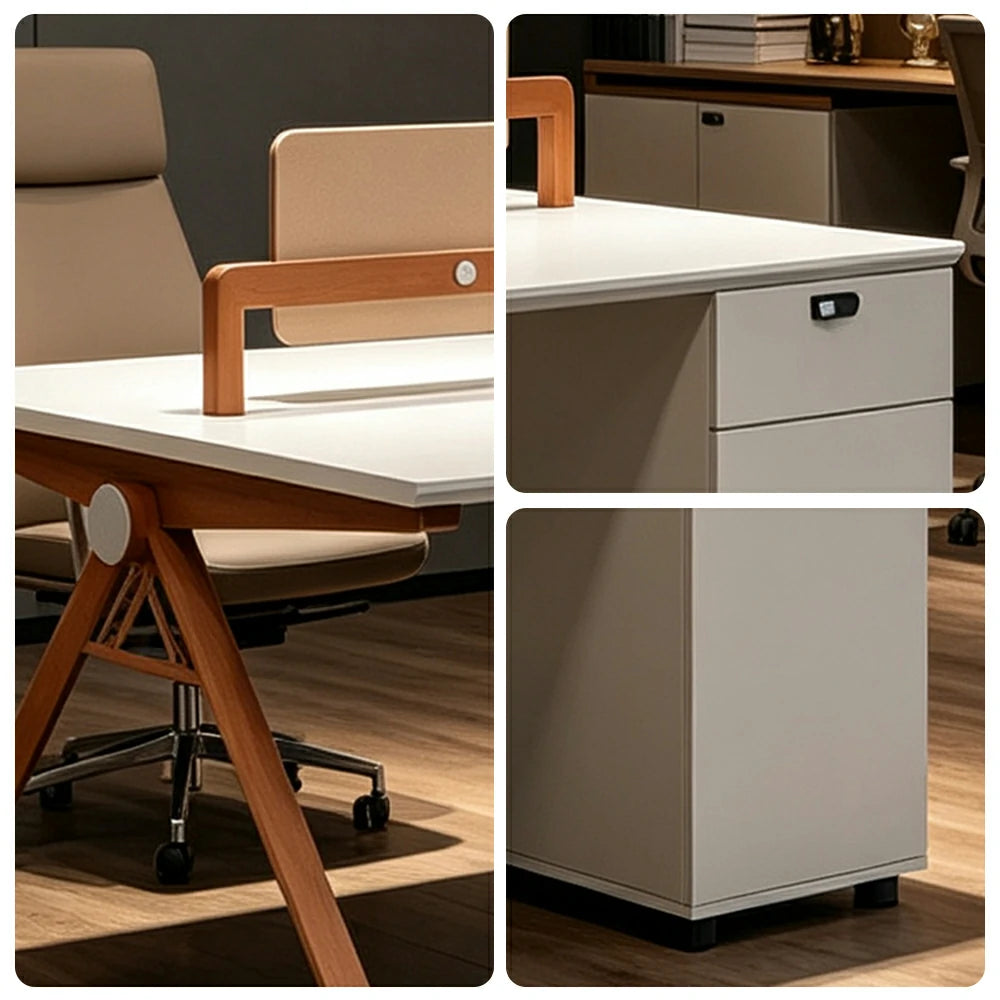 LIVARA 120cm 2-Person Office Workstation with Dual-Sided Power Outlets, E0 Desktop, Privacy Screen & Password Lock Storage - Oak & White