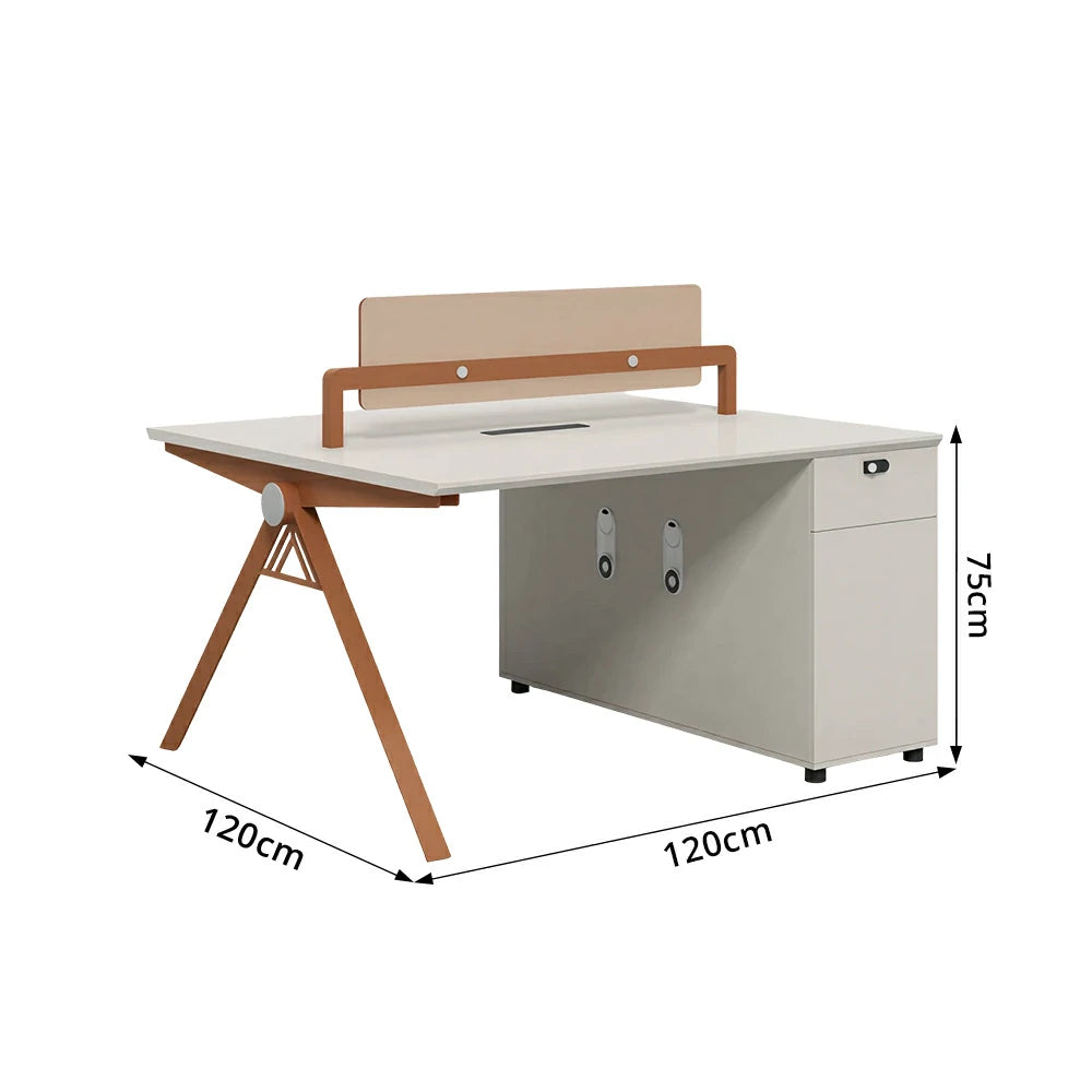 LIVARA 120cm 2-Person Office Workstation with Dual-Sided Power Outlets, E0 Desktop, Privacy Screen & Password Lock Storage - Oak & White