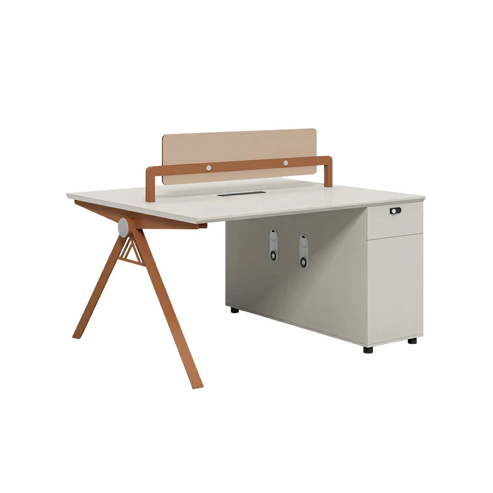 LIVARA 120cm 2-Person Office Workstation with Dual-Sided Power Outlets, E0 Desktop, Privacy Screen & Password Lock Storage - Oak & White