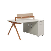 LIVARA 120cm 2-Person Office Workstation with Dual-Sided Power Outlets, E0 Desktop, Privacy Screen & Password Lock Storage - Oak & White